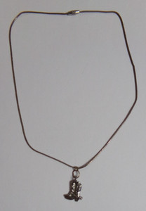 Vintage Silver Tone Cowboy Boot Pendant On 16.5" Necklace