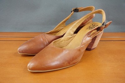 Miz Mooz Aurora Slingback Pumps Womens 11 US Brown Leather Block Heeled Shoes