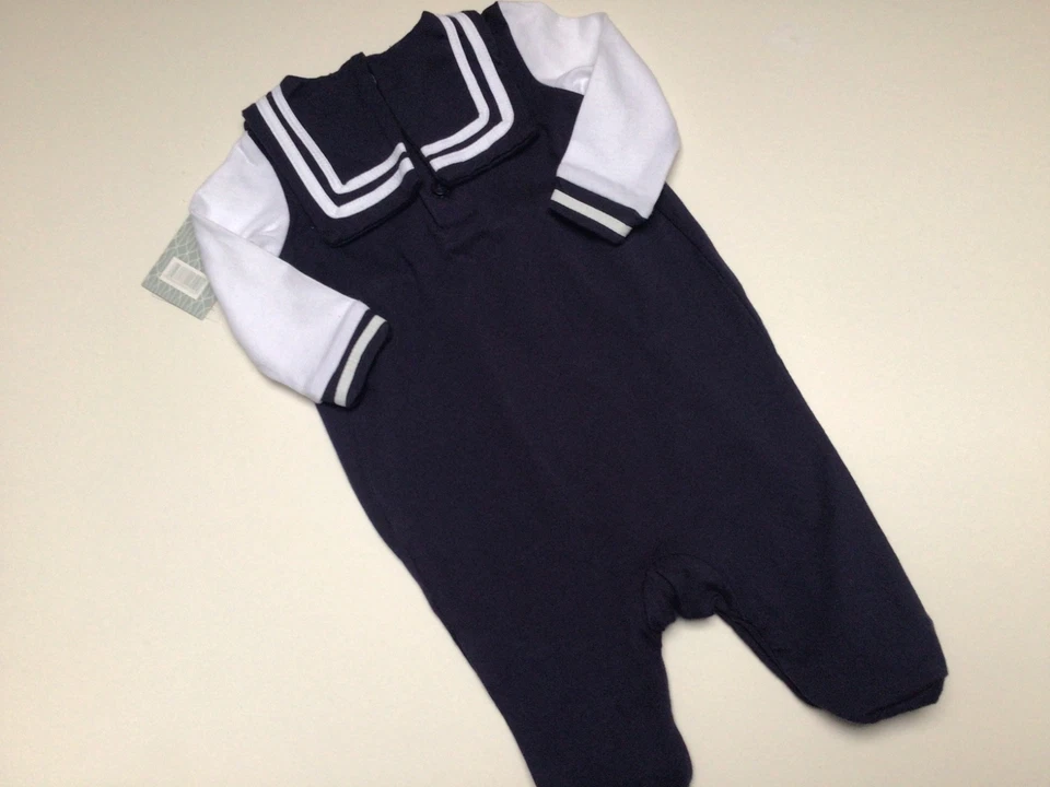 Baby Boys Spanish navy Smocked nautical Sleepsuit 0-3 Months Cotton - Image 4 of 4