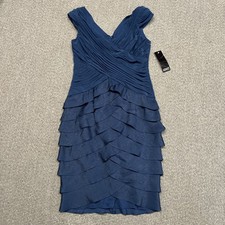 Adrianna Papell Size 6 Blue Shimmer Shutter Tiered Ruffle Cocktail Dress NEW NWT