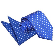 Polka Dot Necktie and Pocket Square Set for Men Royal Blue