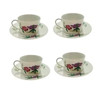 Limoges Tea Set 4 Cup and Saucer Porcelain Floral Design French Collectibles