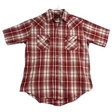Plains Western Wear Shirt Mens Large Red Plaid Snap Pearl Snap Western