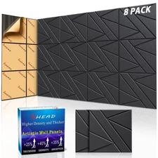 8 Pack Self-Adhesive Soundproof Wall Panels, 12 x 12 x 0.47 In Sound Proof Fo...