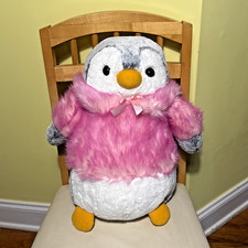 Aurora PomPom Penguin 16  Gray White Plush in Pink Furry Coat Large Version 2018
