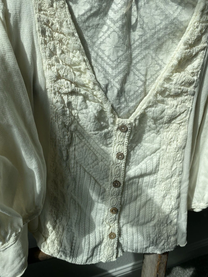 Cárdigan Free People Blusa Abotonada L Encaje Manga 3/4 Camisa Top Talla Lg Foto 3 de 4