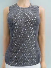 Oscar de la Renta Gray Beaded Sleeveless Merino Wool Sweater Size S