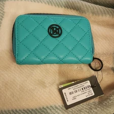 Badgley Mischka Small Diamond Coin Purse/Card Holder w/ Key Ring, NWT, Green