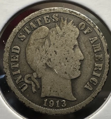 1913 Philadelphia Mint Silver Barber Dime G-VG 90% Silver