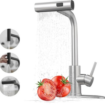 Küchenarmatur Wasserfall, Edelstahl, schwenkbar, mit Brauseschlauch, 3 Strahl...