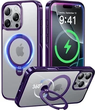CASEKOO iPhone 16 Pro Titanium Case, 360° Mag Stand, 16FT Prot, Premium Purple