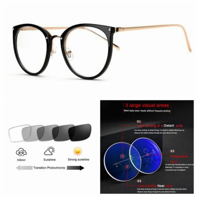 Progressive Retro Transition Photochromic Large Multifocal Reading Glass Custom