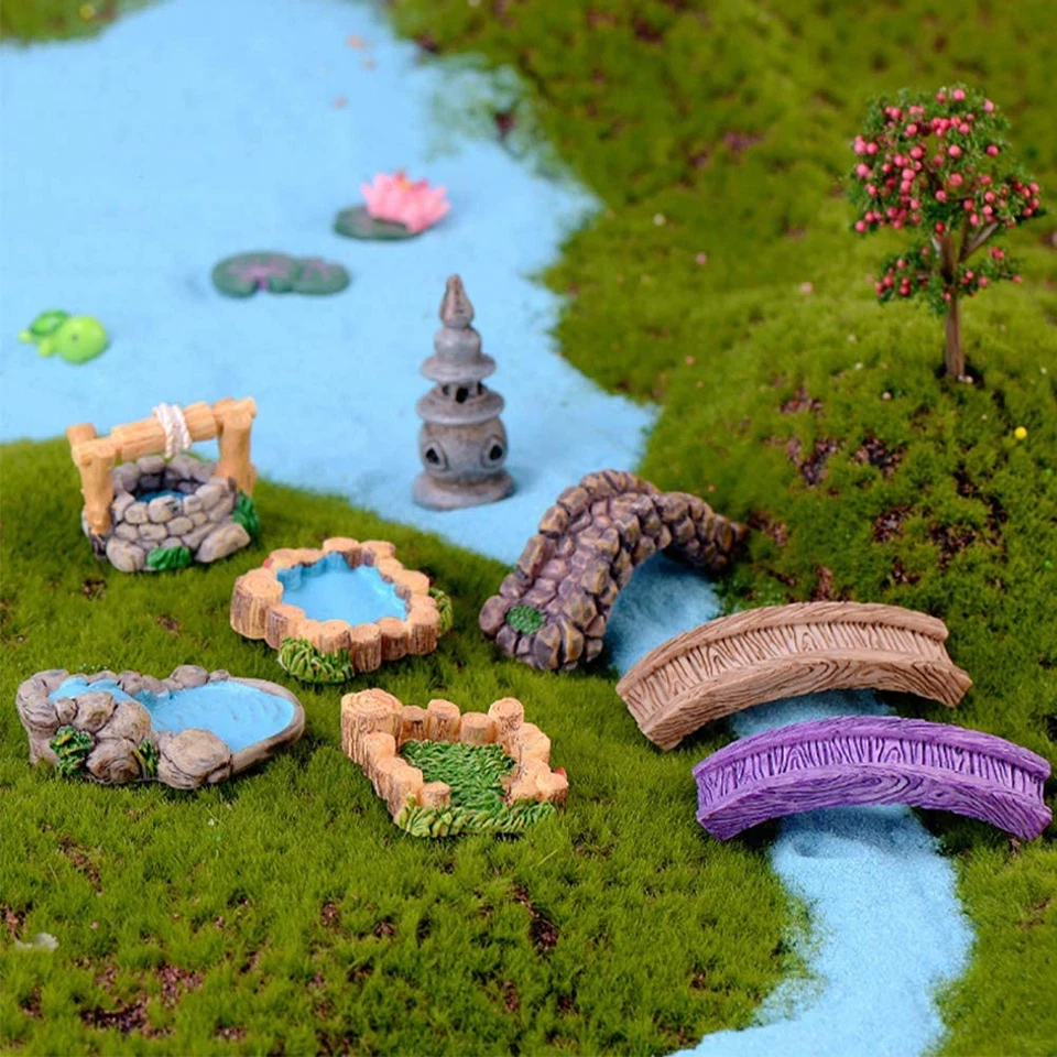 8 Pcs Mini Lighthouse Water Well Bridge Figurines Miniature Gardening Pool Lawn  - image 3 of 4