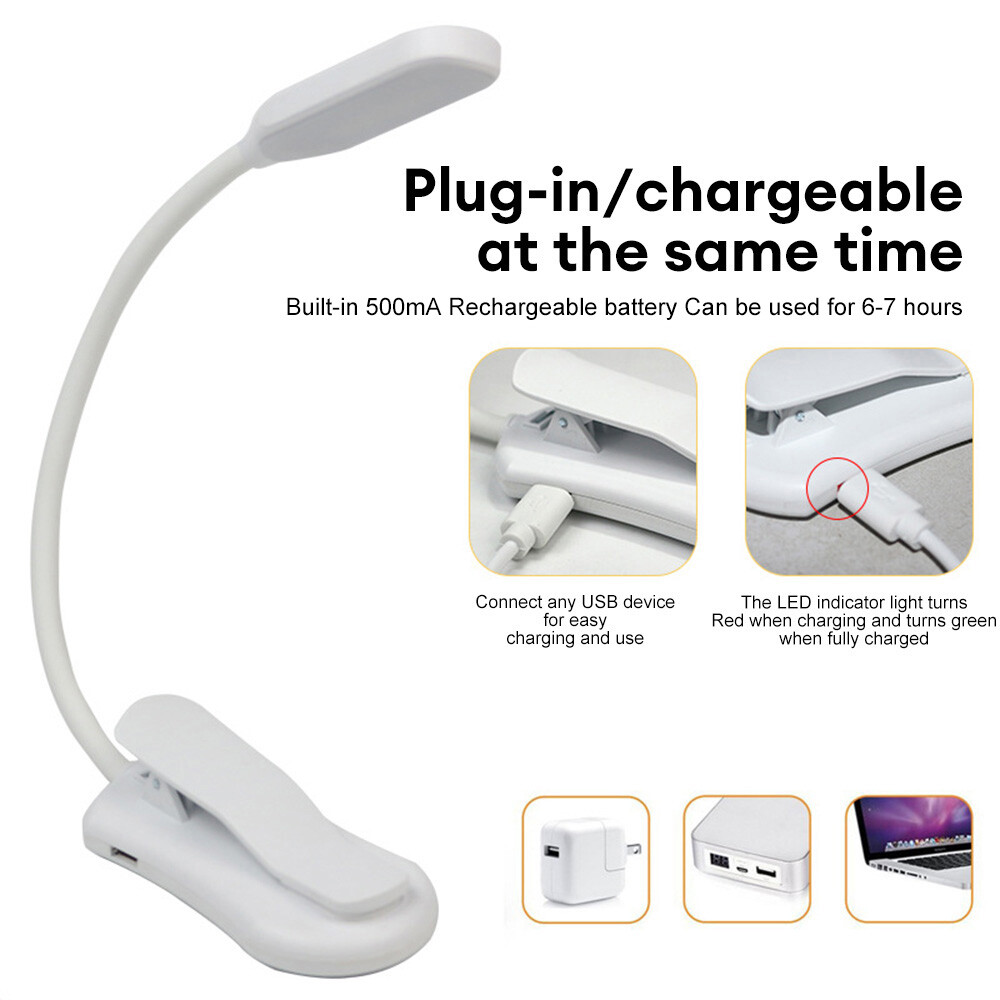 USB Reading Night Light Flexible LED Book Lamp Rechargeable 3 Color Table Lamp