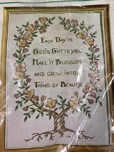 HTF Tree of Hope Religious Crewel Sampler Kit 9.5" x 12.5" Stamped Belgian Linen