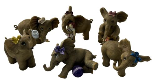 Hamilton Collection Elephant Figurines Baby Elephant Bows Vintage Lot of 6