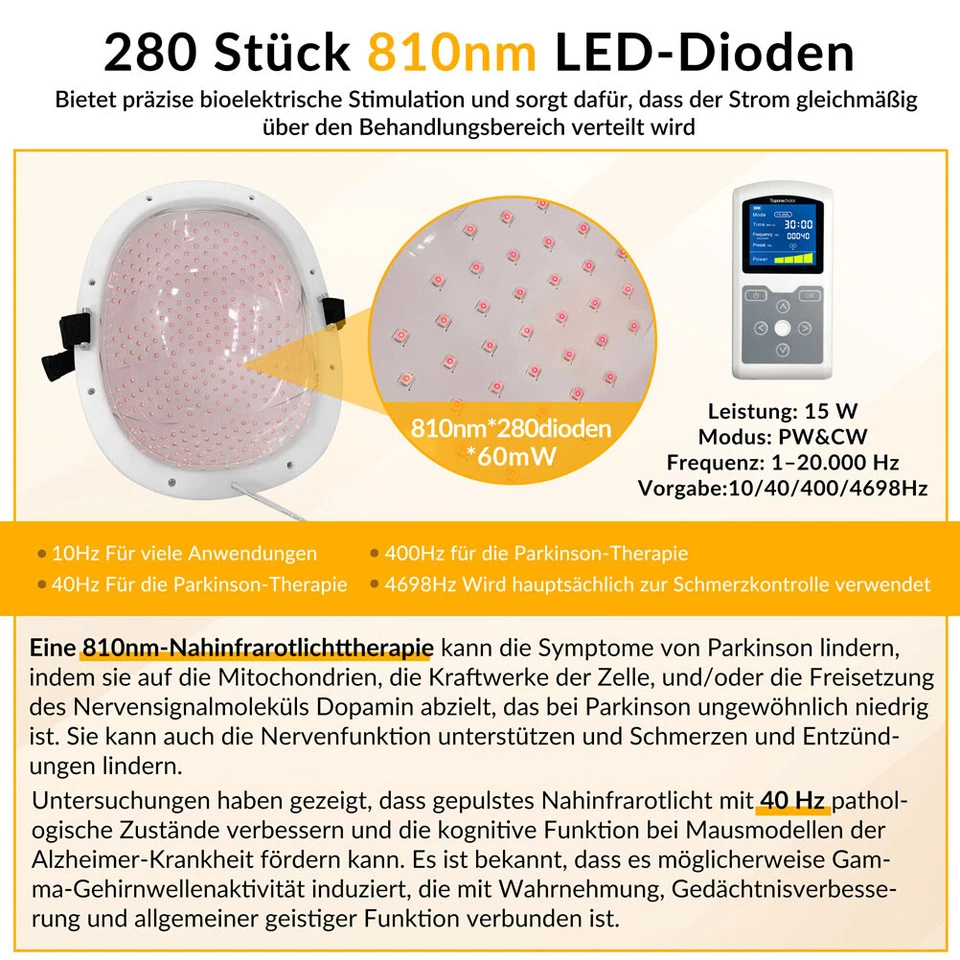 280*810nm Photobiomodulation Brain Helmet NIR Light Therapy Parkinson Alzheimer - Bild 2 von 4