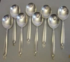 vintage International Sterling Silver EMPRESS Cream Soup Spoon Set 8 258g