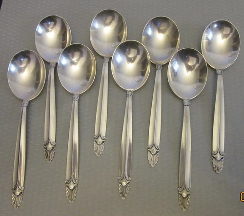 vintage International Sterling Silver EMPRESS Cream Soup Spoon Set 8 258g