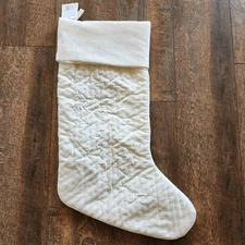Pottery Barn Channel Quilted Velvet LARGE Christmas Stocking Ivory NWT 24.5"