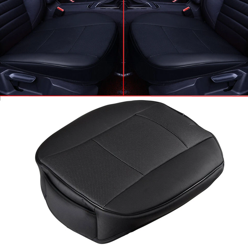 Cojín de asiento de coche de lujo de cuero PU negro universal accesorios para funda de asiento delantero Foto 4 de 4