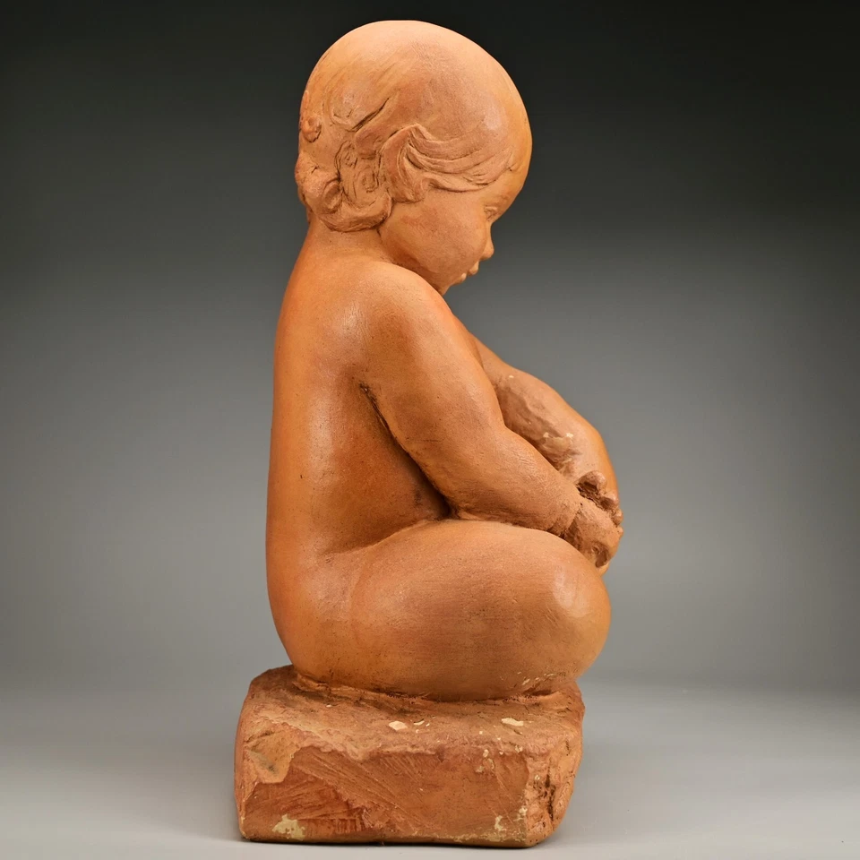 MPI BBW Museum Original Vintage Signed Terracotta Ceramic Baby Statue Sculpture - Image 4 of 4