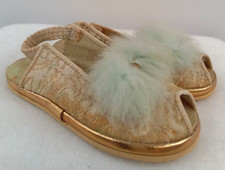 Ideal Slippers Shoes Open Toe Gold Soles Blue Decor Mrs Days 9778 Vintage Pair