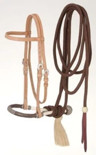Western Natural Leather Browband Style Headstall with Bosal and mecate Reins