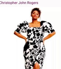 Christopher John Rogers Target Black White Floral Puff Sleeve Faux Wrap Dress  0