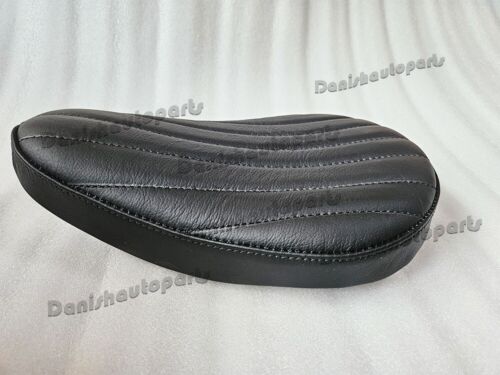 BLACK LEATHER VERT RIB CHOPPER SOLO SEAT & PILLION PAD TUCK & ROLL HARLEY BOBBER - Picture 9 of 23