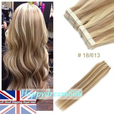 Tape In Human Hair Extensions Real Russian Hair Highlight Blonde Thick Hair 100g