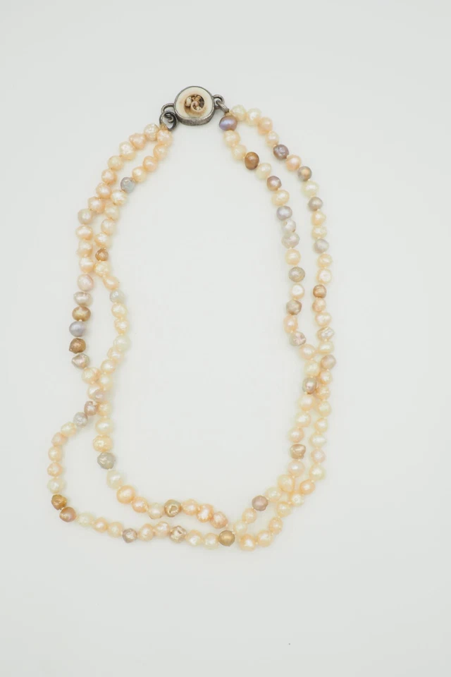 Vintage "LOU" baroque pearls double strand sterling silver clasp beaded necklace - Image 2 of 4