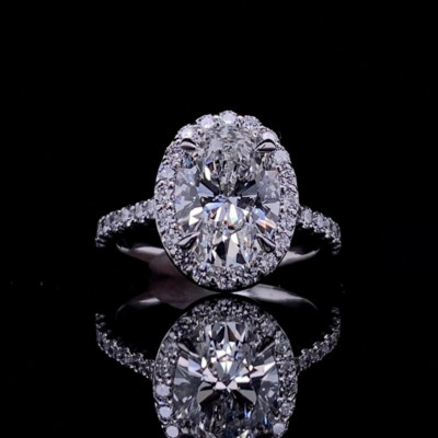 4,35 kt Ovalschliff Moissanit Halo Verlobungsring Ehering 14 K Weißgold plattiert