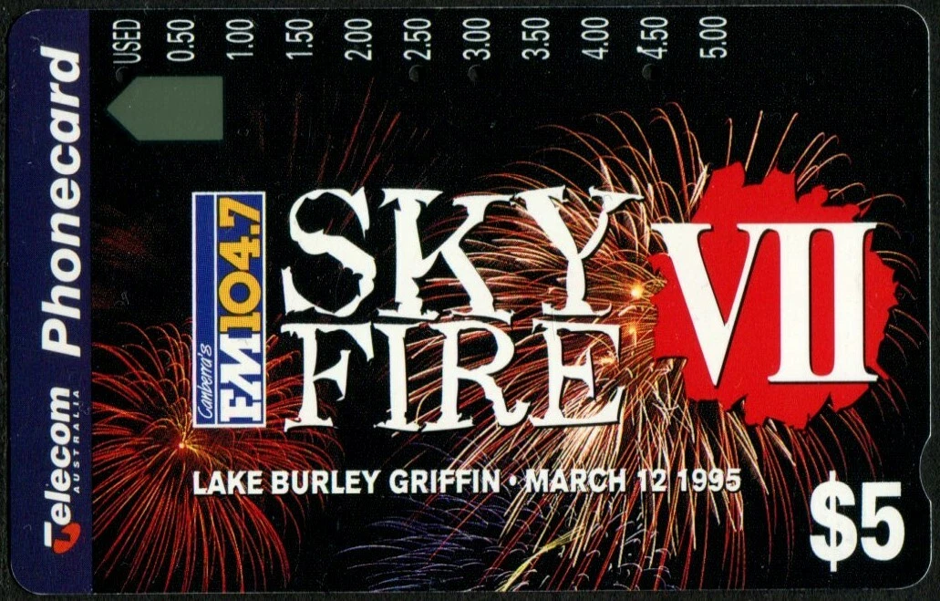 1995 Australia $5 Sky Fire VII Phone Card MINT Never Used, Like New