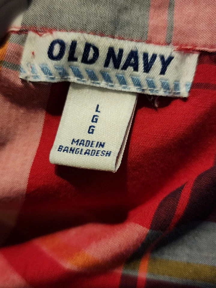 Old Navy Button Up Shirt Youth Large Red Plaid Western Long Sleeve B118 - Image 3 of 4