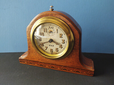 Old JAZ (CIMH) France 1-Day Key-wind Wood-Cased  Tambour  Desk-Shelf Alarm Clock