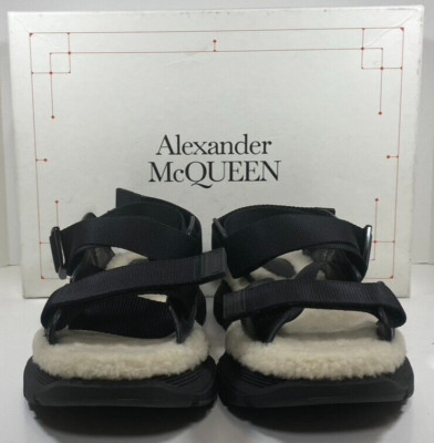 ALEXANDER MCQUEEN TREAD STRAPPY BLACK SHEARLING SANDAL SIZE 44EU/11US ~ $795