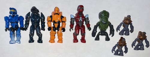 Halo Mega Bloks Figures Lot of 8 Snow Blue Spartan Covenant Crimson Elite Pilot+