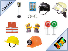 EDUPLAY Bauhelme Polizeihelm Feuerwehrhelm Warnweste Handschuhe für Kinder