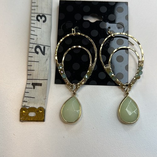 Gold Teardrop Dangle Earrings, Gold & Blue Beads, Mint Green Gemstone, NWOT! - Picture 4 of 4