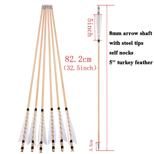 32" Wooden Arrows 5" Feathers Traditional Bow Longbow Archery Target Hunting - Picture 6 of 12