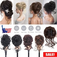 Natural Clip on in Messy Bun Hair Piece Extension Hair Claw Clip Wedding Updo US