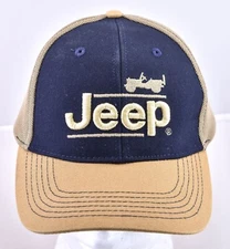 Jeep Willys Embroidered 3D Logo Navy Tan Structured Snapback Hat Cap