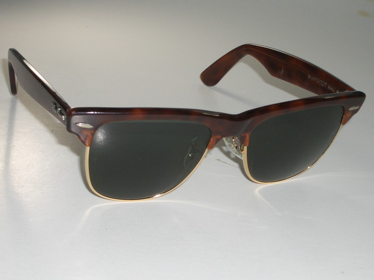 1980's 54MM VINTAGE B&L RAY-BAN W1273 TORT G15 CRYSTAL WAYFARERS