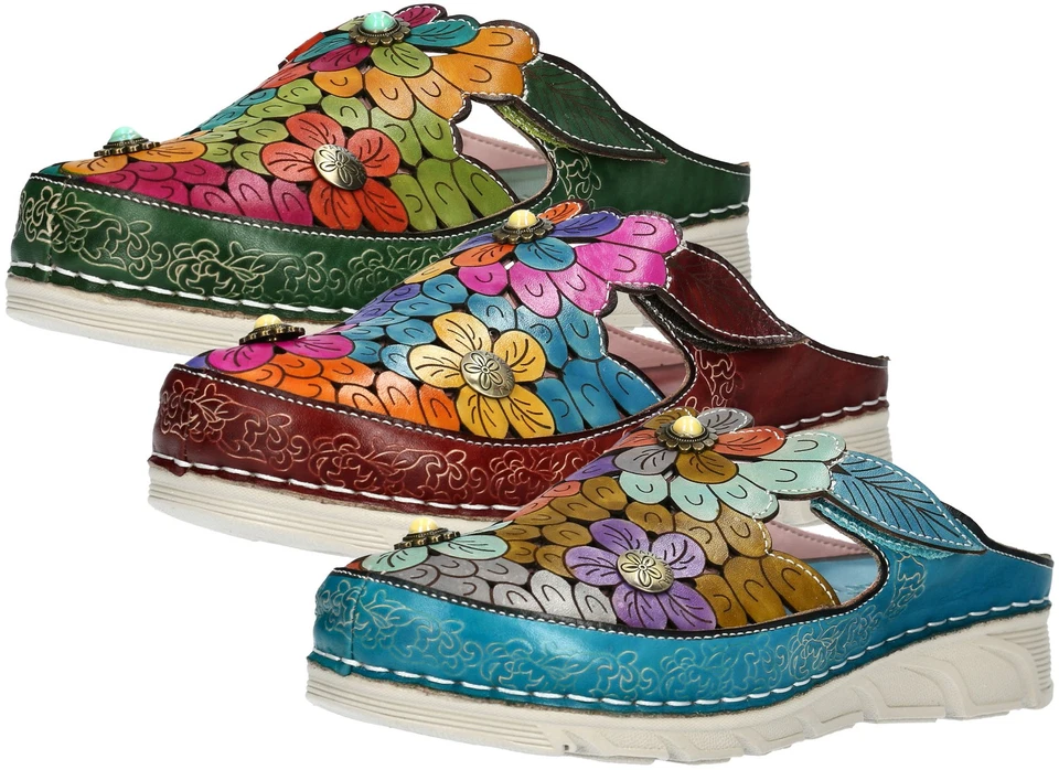 Laura Vita Damen Clog Leder mit floralem Muster und Nieten Dorry 22 - Bild 1 von 1