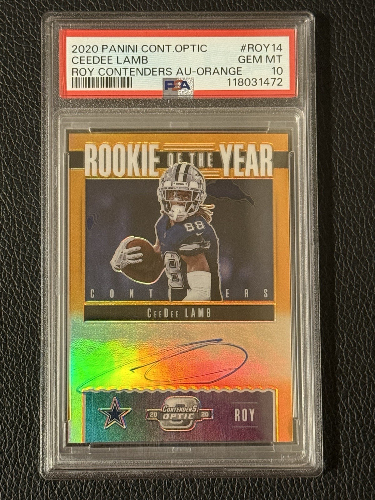 CeeDee Lamb Panini Contenders Optic Rookie of the Year Contenders Autographs #ROY14 Orange
