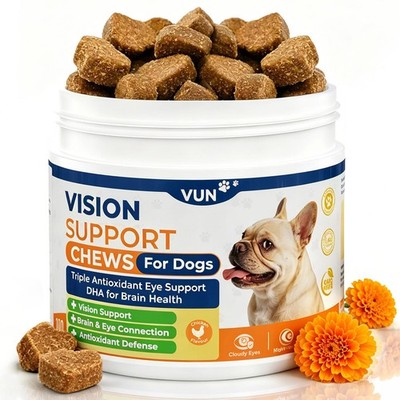 VUN Dog Eye Supplements-Dog Vision Supplement Soft Chew for Cloudy Eyes Brown