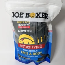 Joe Boxer Detoxifying Charcoal Face/Body Wipes 30 Pack Individually Wrapped NEW