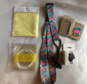 Ukulele Accessory Kit: Tuner, Strap, Nylon Strings, Picks, & Cloth