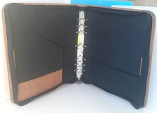 Vtg. Franklin Quest ~Blk. Canvas/Brown Leather Trim ~MONARCH Planner/Binder ~Zip